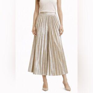 Vita Grace Champagne Velvet Pleated Palazzo Pants Made in Italy Size 4 NWT